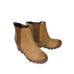 Sorel Joan of Arctic Wedge II Chelsea Boots Camel Brown Womens Size 7